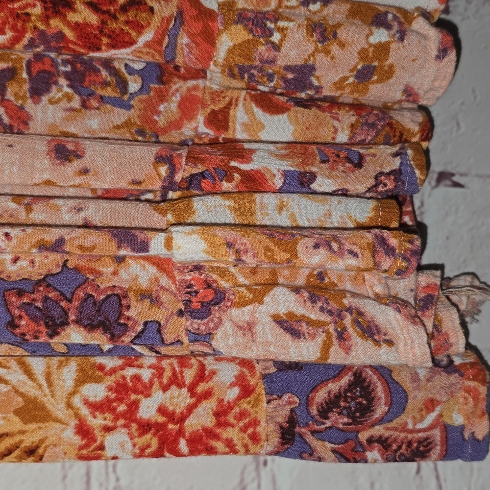 Myra Bag V-Neck A-Line Orange Purple Floral Elastic Waist Dress Womens Size L - Picture 7 of 16